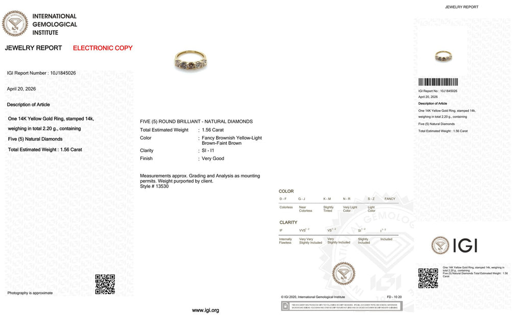 Ring 14 karaat geel goud voorzien van 1.56ct. tw. natuurlijke diamant.