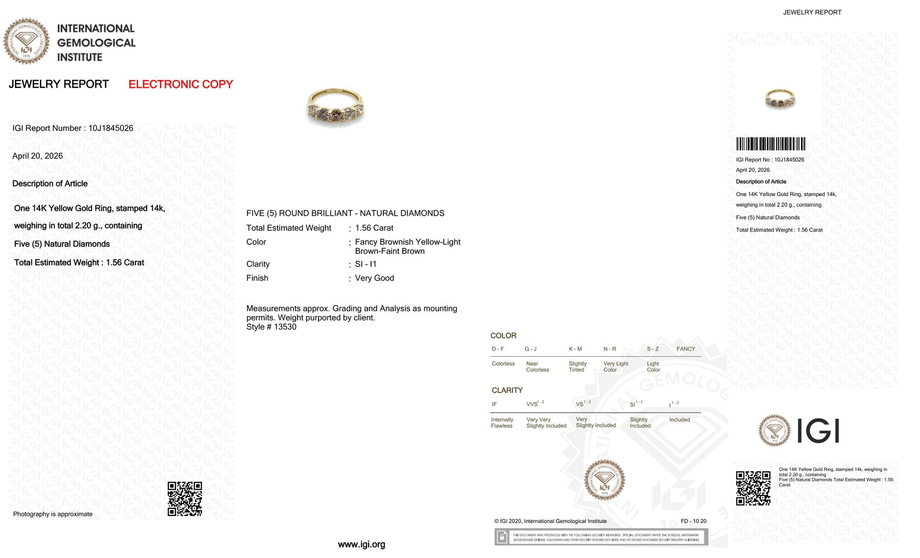 Ring 14 karaat geel goud voorzien van 1.56ct. tw. natuurlijke diamant.